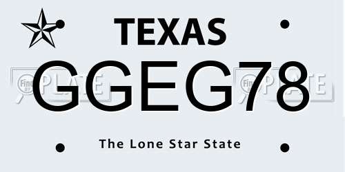 GGEG78 Texas License Plate