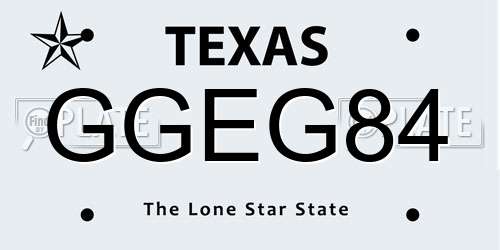 GGEG84 Texas License Plate