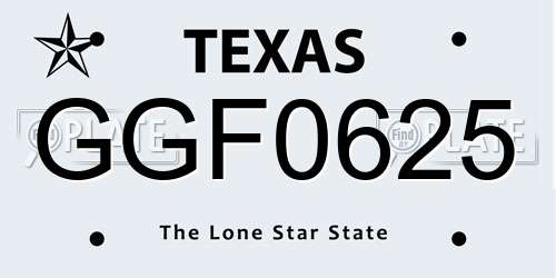 GGF0625 Texas License Plate