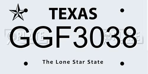 GGF3038 Texas License Plate