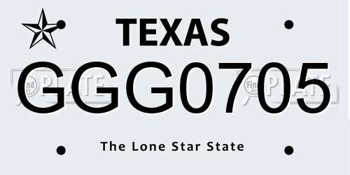 GGG0705 Texas License Plate