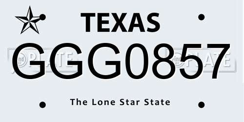 GGG0857 Texas License Plate