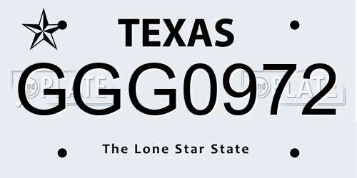 GGG0972 Texas License Plate