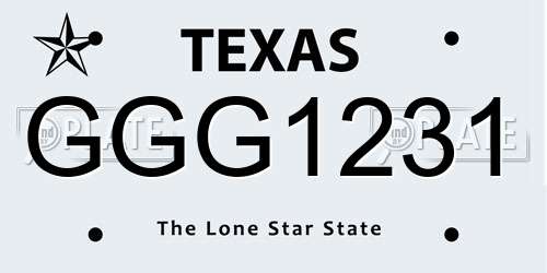GGG1231 Texas License Plate