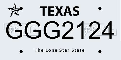 GGG2124 Texas License Plate