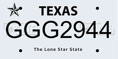 GGG2944 Texas License Plate