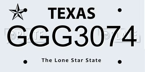 GGG3074 Texas License Plate