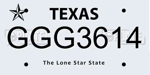 GGG3614 Texas License Plate