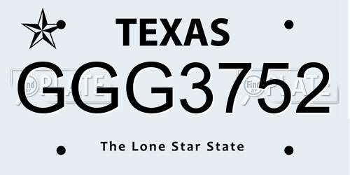 GGG3752 Texas License Plate