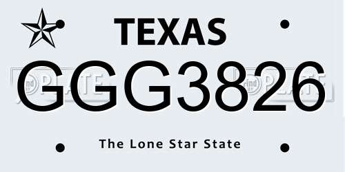 GGG3826 Texas License Plate