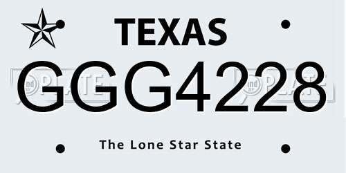 GGG4228 Texas License Plate