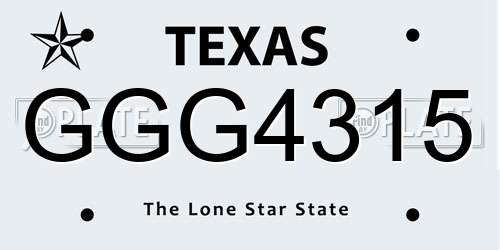GGG4315 Texas License Plate