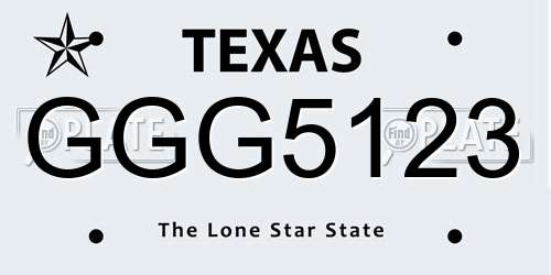 GGG5123 Texas License Plate