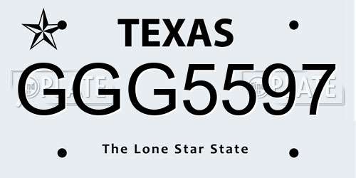 GGG5597 Texas License Plate