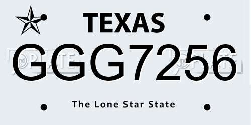 GGG7256 Texas License Plate