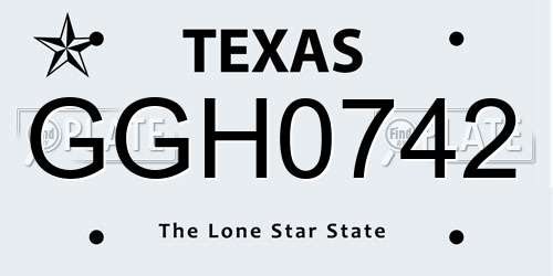 GGH0742 Texas License Plate