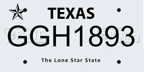 GGH1893 Texas License Plate