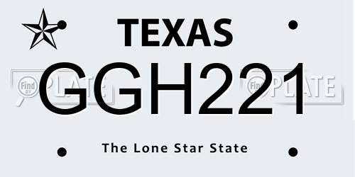 GGH221 Texas License Plate