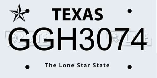 GGH3074 Texas License Plate