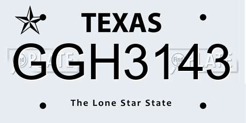GGH3143 Texas License Plate