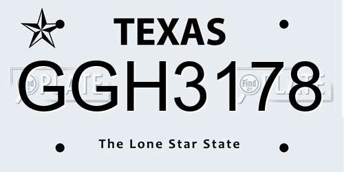 GGH3178 Texas License Plate