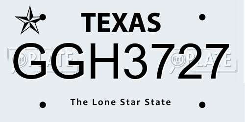 GGH3727 Texas License Plate