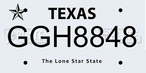 GGH8848 Texas License Plate