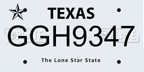 GGH9347 Texas License Plate