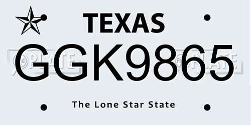 GGK9865 Texas License Plate
