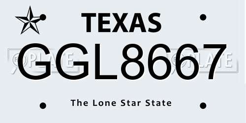 GGL8667 Texas License Plate