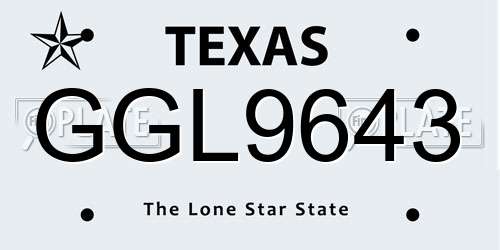 GGL9643 Texas License Plate