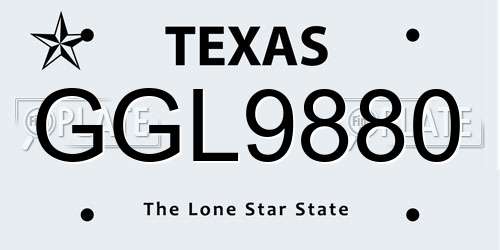 GGL9880 Texas License Plate