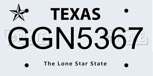 GGN5367 Texas License Plate