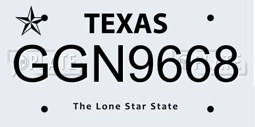 GGN9668 Texas License Plate