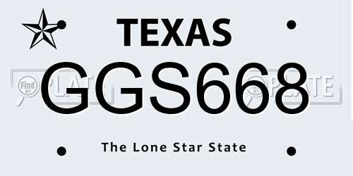 GGS668 Texas License Plate