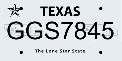 GGS7845 Texas License Plate