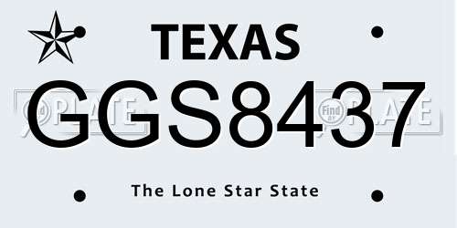 GGS8437 Texas License Plate