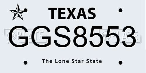 GGS8553 Texas License Plate