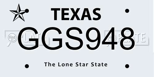 GGS948 Texas License Plate
