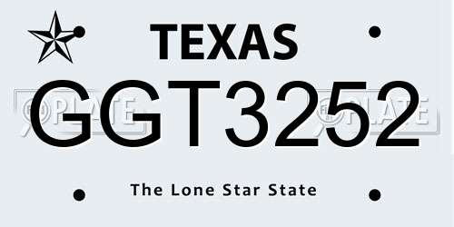 GGT3252 Texas License Plate
