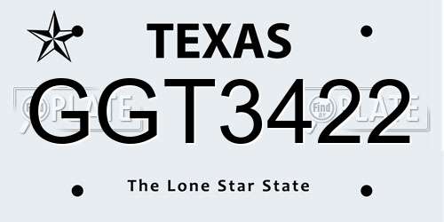 GGT3422 Texas License Plate
