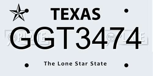 GGT3474 Texas License Plate