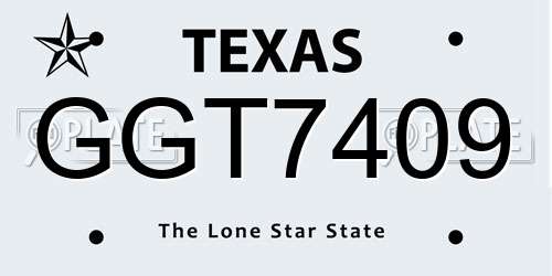 GGT7409 Texas License Plate