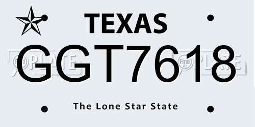 GGT7618 Texas License Plate