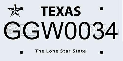 GGW0034 Texas License Plate