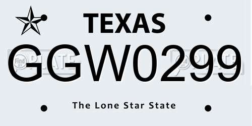 GGW0299 Texas License Plate