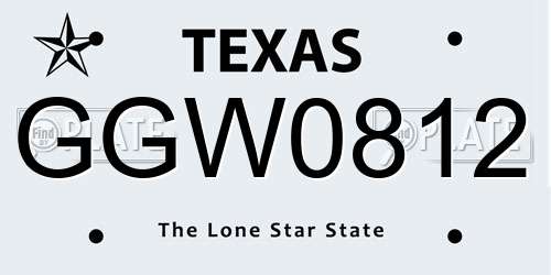 GGW0812 Texas License Plate