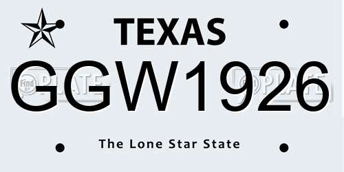 GGW1926 Texas License Plate