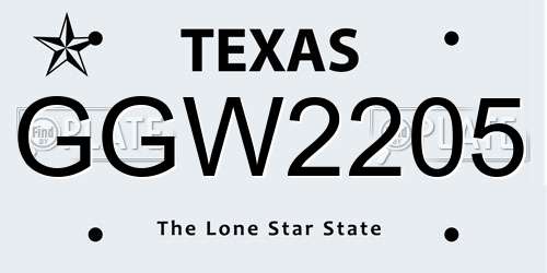 GGW2205 Texas License Plate