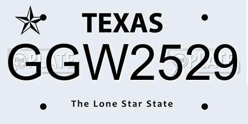 GGW2529 Texas License Plate